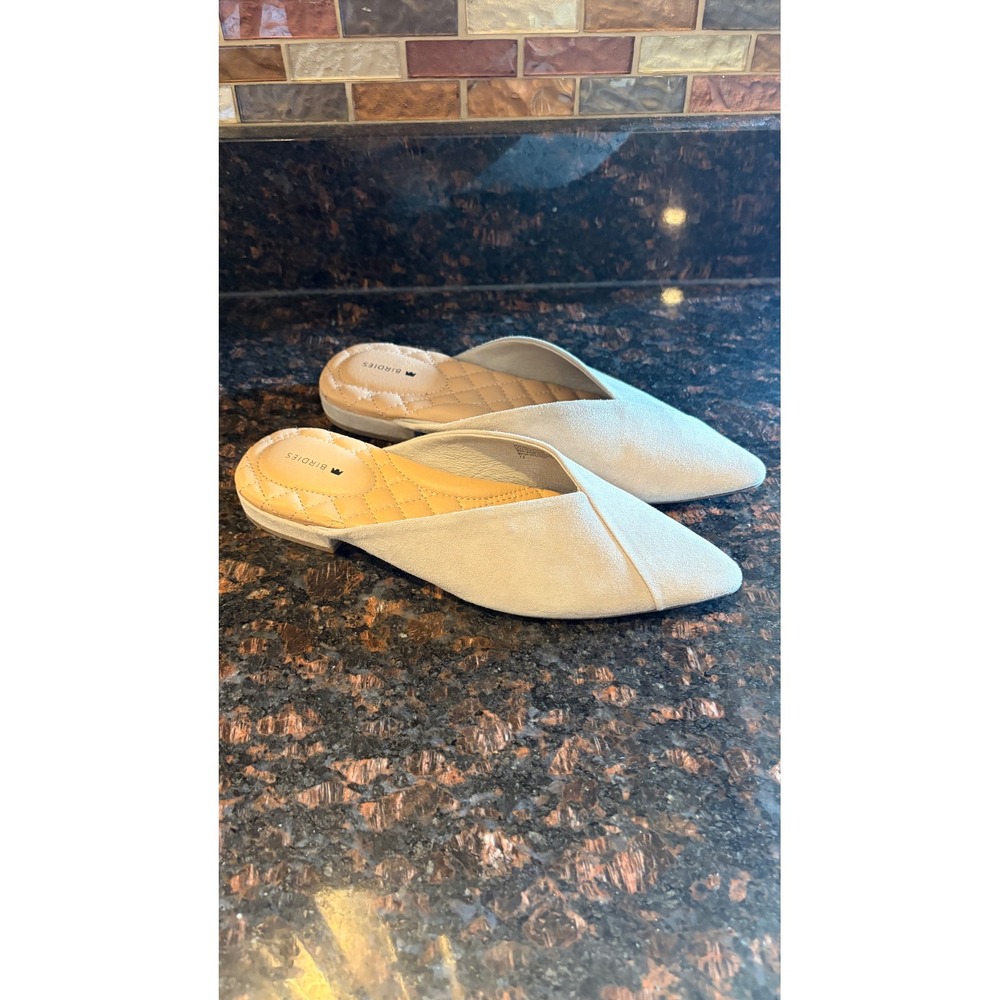 Birdies The Swan Mules Women 7.5 Tan Suede Pointed Toe Flat Slides Excellent